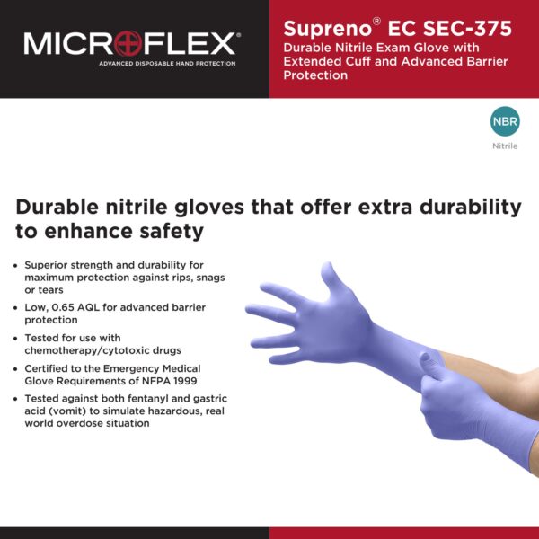 Supreno EC X-Large Nitrile Exam Gloves with Extended Cuff - Blue, Chemo and Fentanyl Tested - Image 4