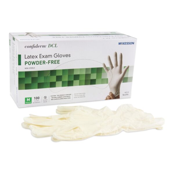 McKesson Confiderm Medium Non-Sterile Latex Exam Gloves with Standard Cuff and Beaded Design
