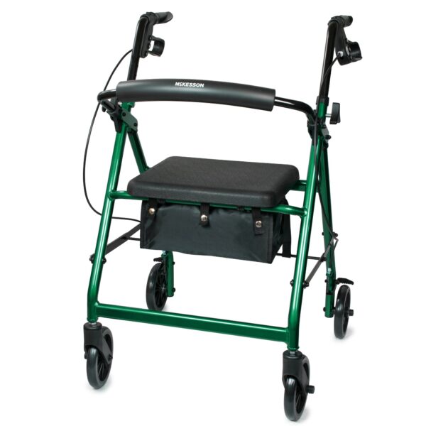 McKesson 4-Wheel Green Rollator with Adjustable Height and Folding Aluminum Frame - Image 3