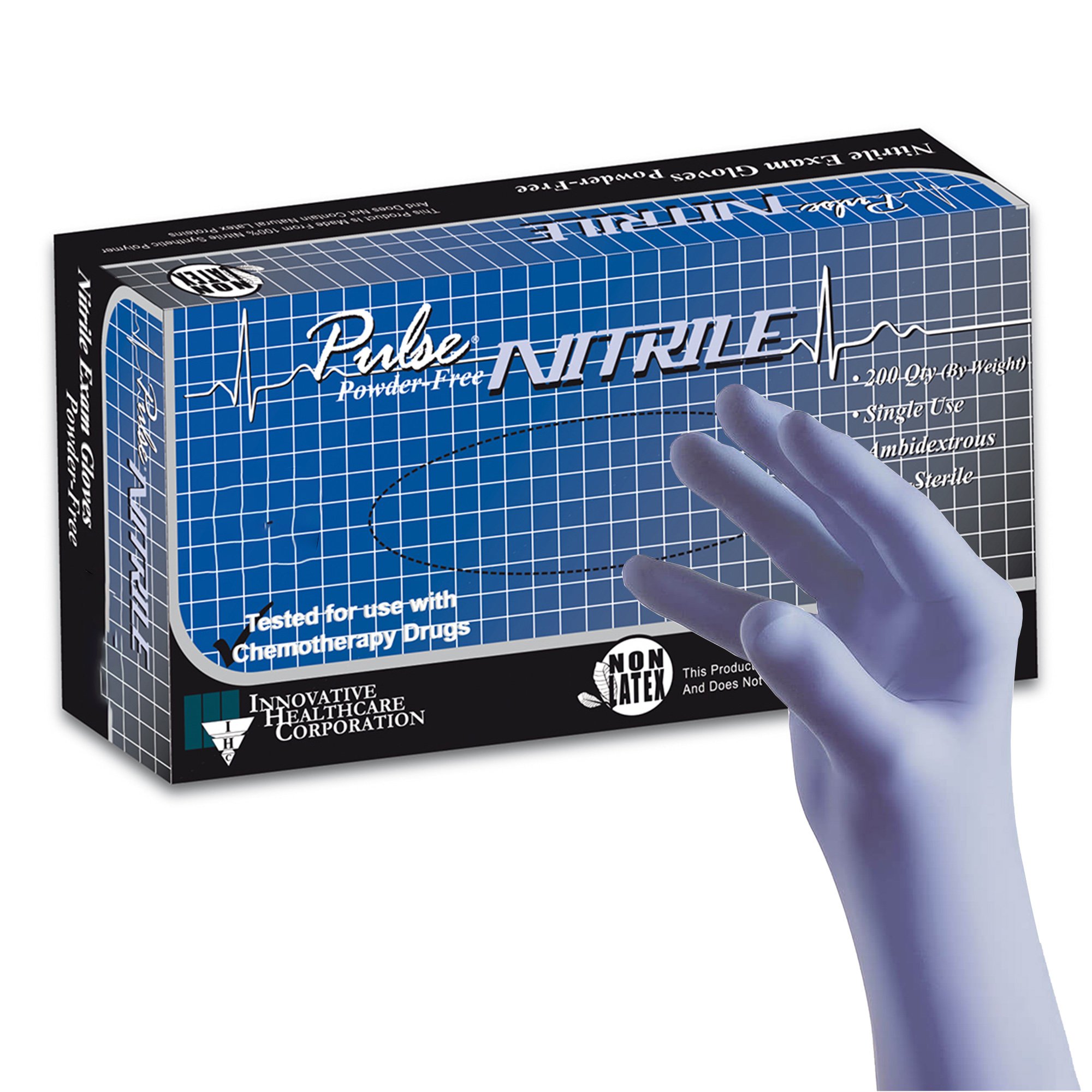 Pulse Nitrile Exam Gloves Large - Chemo and Fentanyl Tested, Textured Fingertips, Aqua Blue - Brand 177302