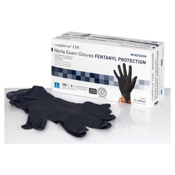 McKesson Confiderm LDC Large Nitrile Exam Gloves - Chemo & Fentanyl Tested, Fully Textured for Superior Grip