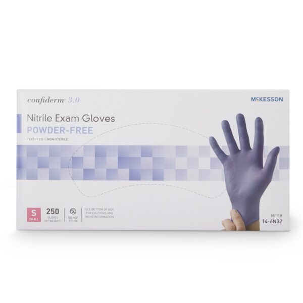 McKesson Confiderm 14-6N32 Small Blue Nitrile Exam Gloves with Textured Fingertips and Beaded Cuffs - Image 5