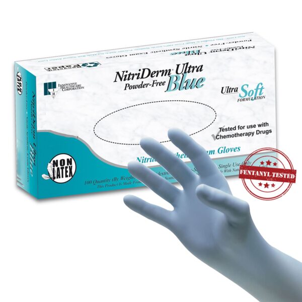 NitrileDerm Ultra Blue Small Exam Gloves - Textured, Chemo & Fentanyl Tested by Brand (Part 157100)
