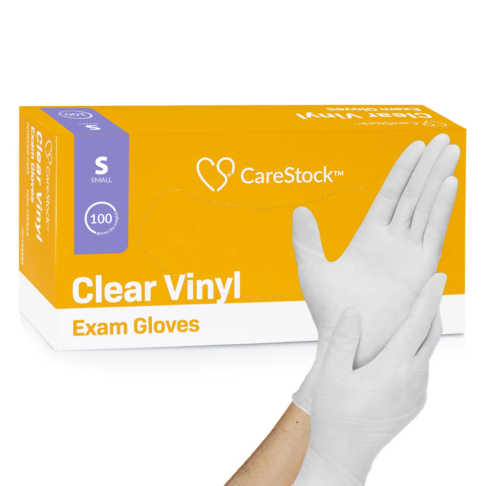 CareStock Small NonSterile Vinyl Exam Gloves - Smooth Finish, Standard Cuff