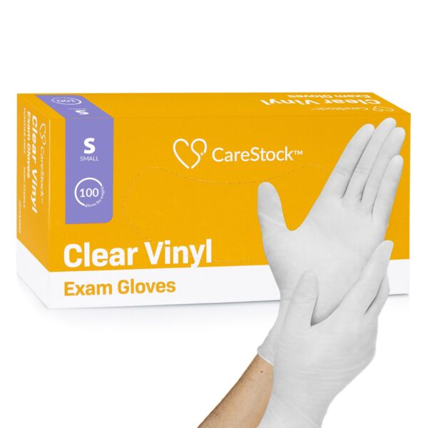 CareStock Small NonSterile Vinyl Exam Gloves - Clear, Standard Cuff, Smooth Finish