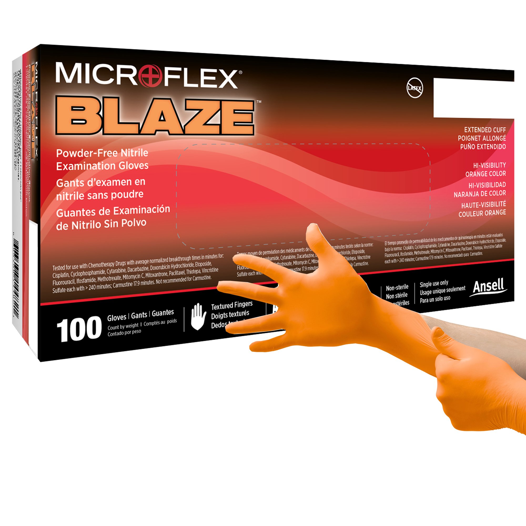Microflex Blaze Large Nitrile Exam Glove with Textured Fingertips - Orange, Standard Cuff