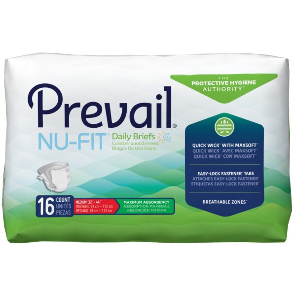 Prevail Nu-Fit Unisex Adult Incontinence Briefs * Medium Disposable Heavy Absorbency, Part NU-012/1