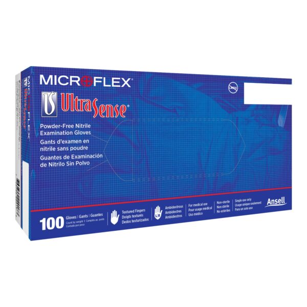Ultrasense Exam Glove by US-220-S - Small Non-Sterile Nitrile Medical Gloves with Textured Fingertips, Blue, 9.6 Inch Length