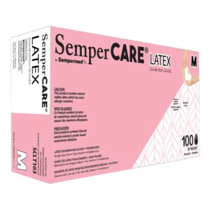 SemperCare Latex Exam Gloves Medium - Non-Sterile, Ivory, Standard Cuff by Sempermed (Part No. SCLT103)