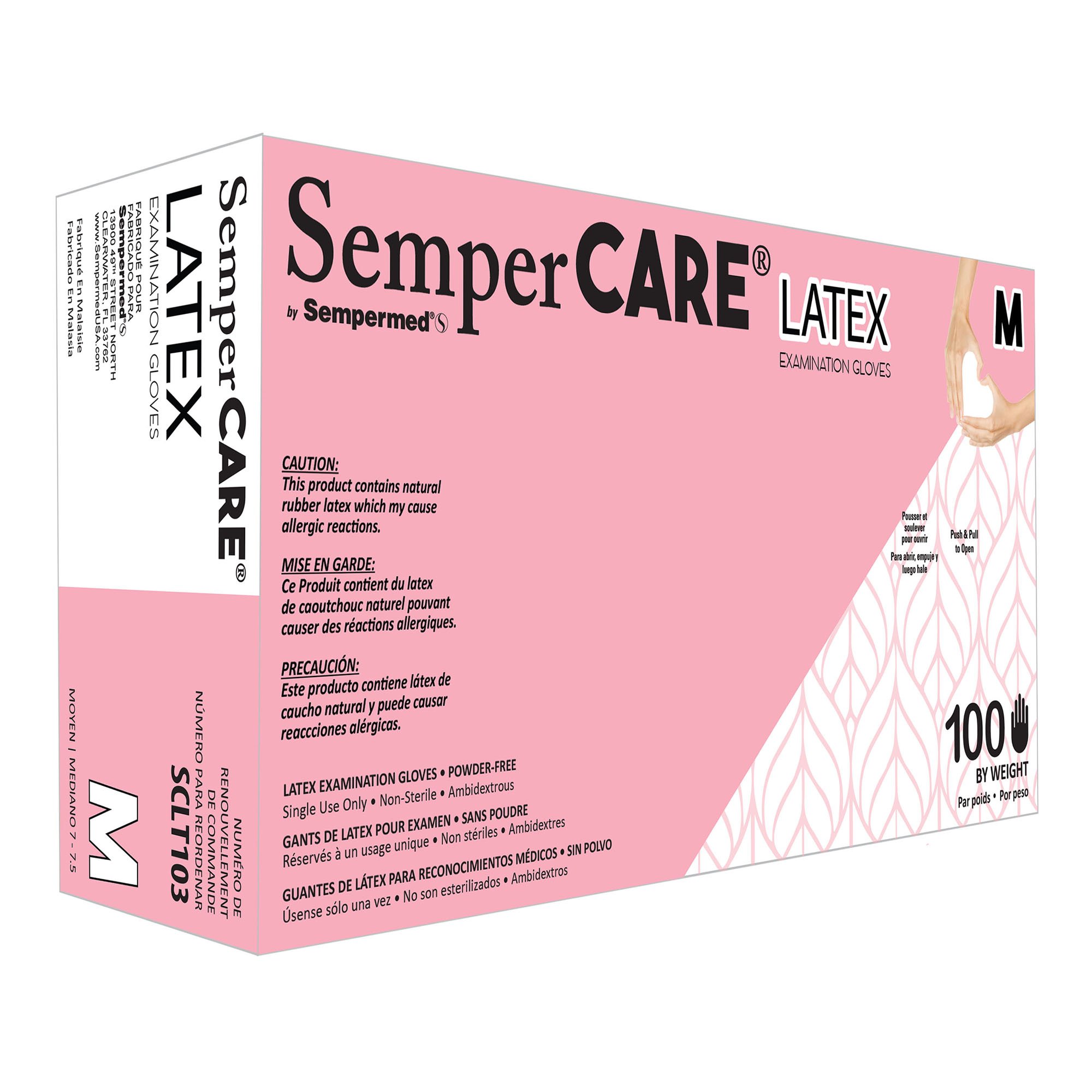 SemperCare Latex Exam Gloves - Medium, Micro-Textured Ivory, Standard Cuff - Part Number SCLT103