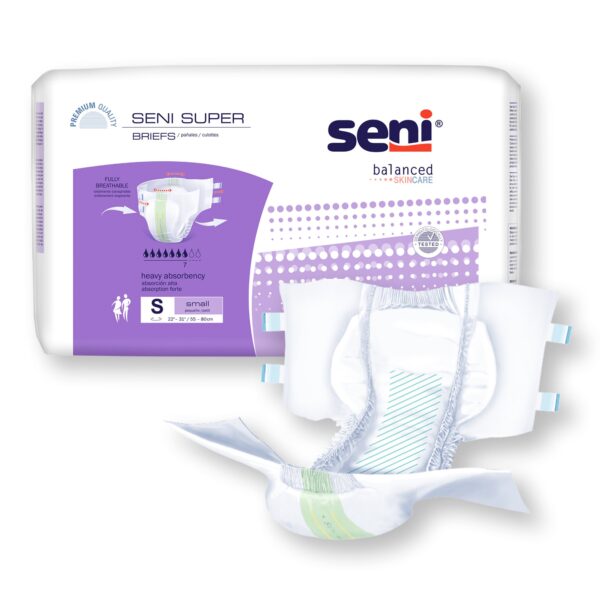 Seni Super Small Unisex Adult Incontinence Brief with Heavy Absorbency - Part Number S-SM25-BS1 - Image 5