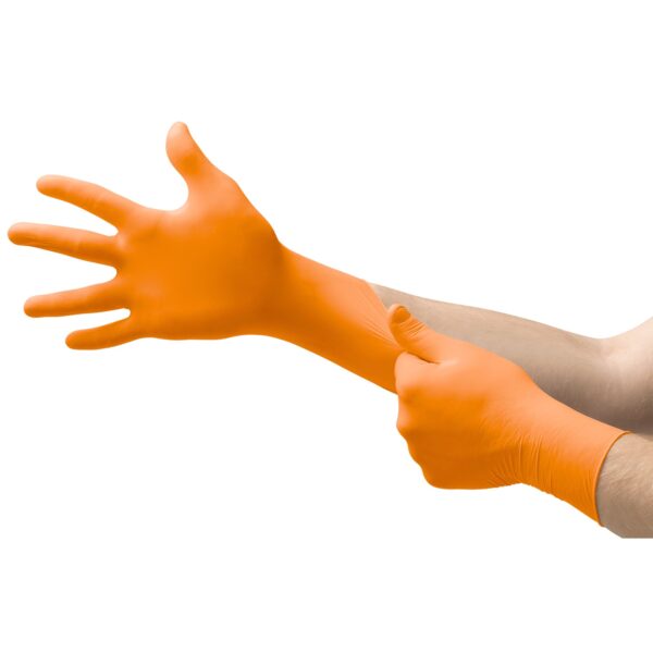 Microflex Blaze Large Nitrile Exam Gloves with Textured Fingertips and Standard Cuff - Orange, Size Large (Part N483) - Image 3