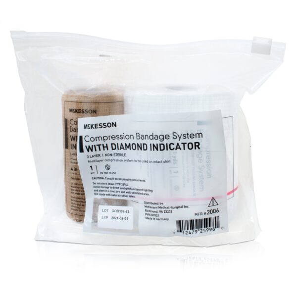 McKesson 2006 Two-Layer Compression Bandage System - 4 Inch x 7-1/10 Yard, Self-Adherent Closure, Tan & White