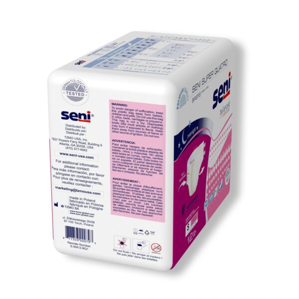 Seni Super Quatro Small Unisex Adult Incontinence Brief with Heavy Absorbency - Part Number S-SM12-BQ1 - Image 7