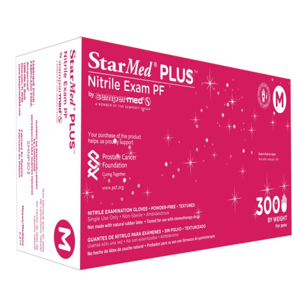 StarMed Plus Medium Blue Nitrile Exam Gloves with Textured Fingertips * Chemotherapy & Fentanyl Tested, Non-Sterile, Standard Cuff