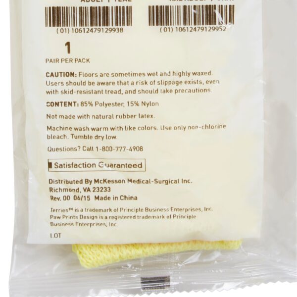 McKesson Terries Unisex Toddler Slipper Socks - Single Tread, Yellow, Part #40-3850 - Image 2