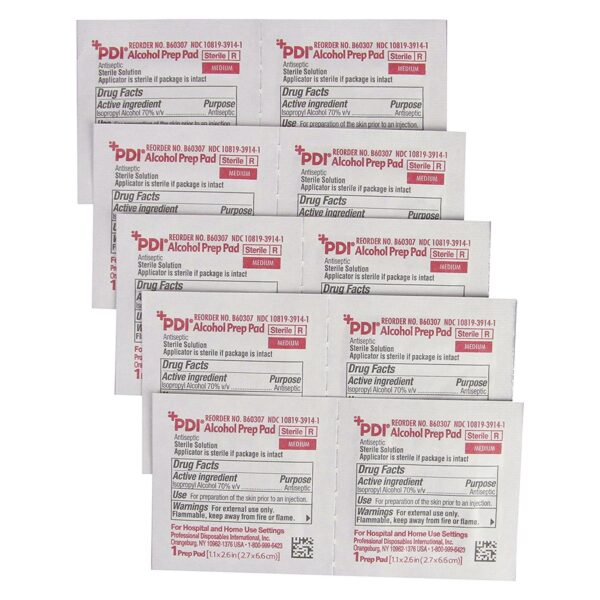 PDI Alcohol Prep Pads with 70% Isopropyl Alcohol, Medium Sterile Pack of 100 - Part B60307 - Image 5