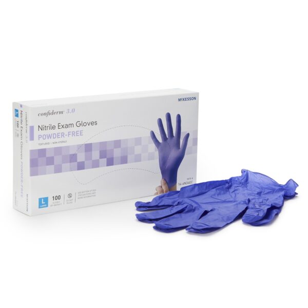 McKesson Confiderm 14-6N36EC Large Non-Sterile Nitrile Exam Gloves with Textured Fingertips