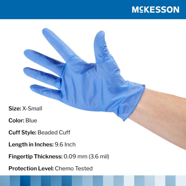 McKesson Confiderm 3.5C X-Small Nitrile Exam Gloves with Textured Fingertips and Beaded Cuff - Image 2