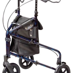 Carex 3-Wheel Marbled Blue Rollator with Adjustable Height and Lightweight Folding Frame