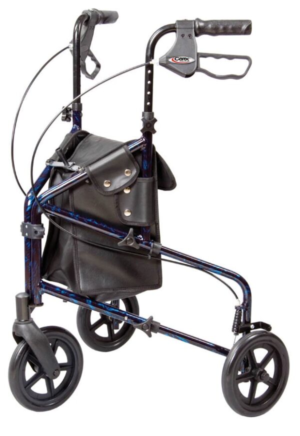 Carex 3-Wheel Marbled Blue Rollator with Adjustable Height and Lightweight Folding Frame