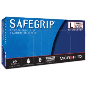 SafeGrip Large NonSterile Latex Exam Gloves with Extended Cuff - Blue, Chemo Tested