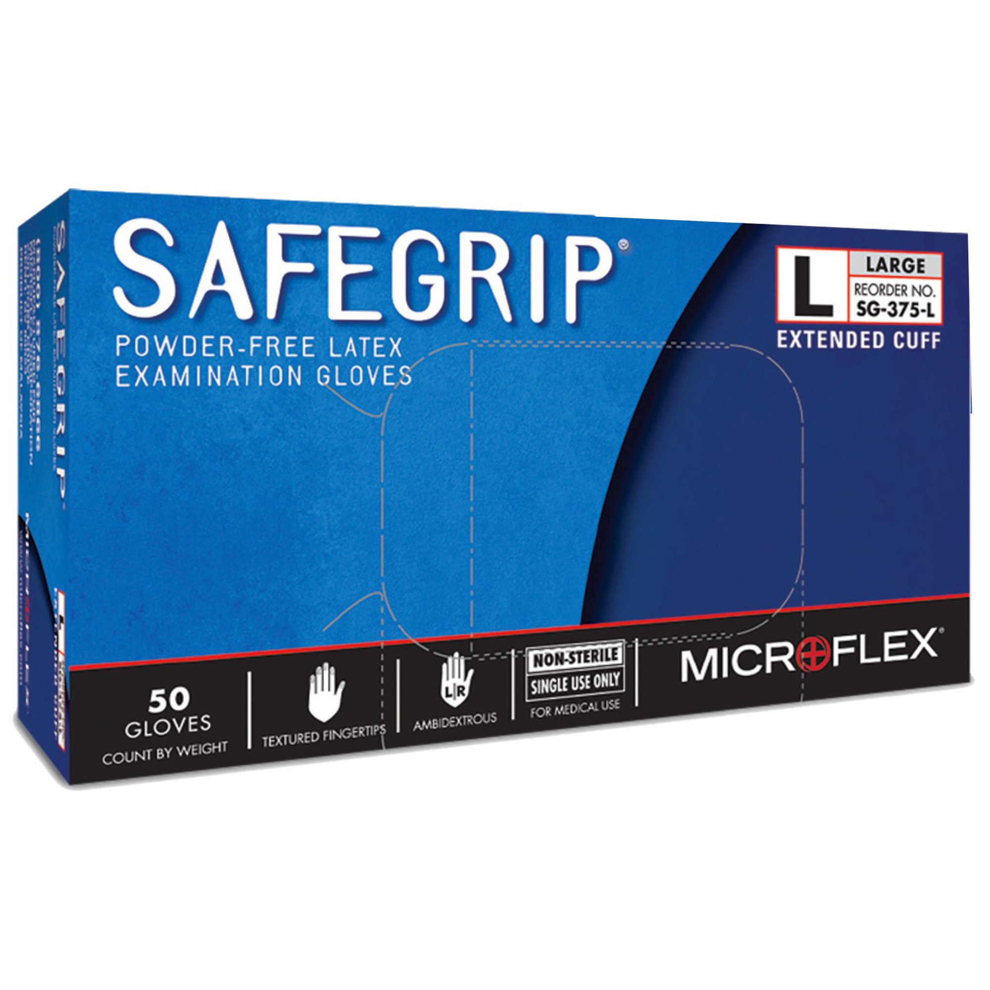 SafeGrip? SG-375-L Large NonSterile Latex Exam Gloves with Extended Cuff, Textured Fingertips * Blue, Chemo Tested