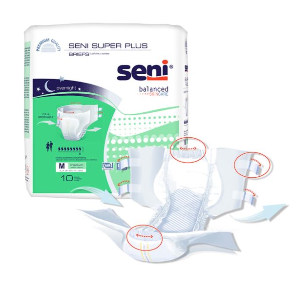 Seni Super Plus Medium Unisex Adult Incontinence Brief - Heavy Absorbency, Disposable - Image 5