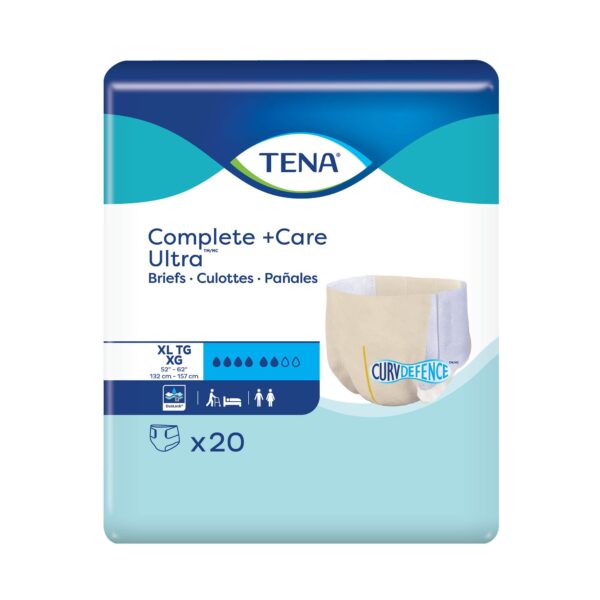 TENA Complete + Care Ultra Unisex Adult Incontinence Brief X-Large * Moderate Absorbency, 52-62 Inch Waist