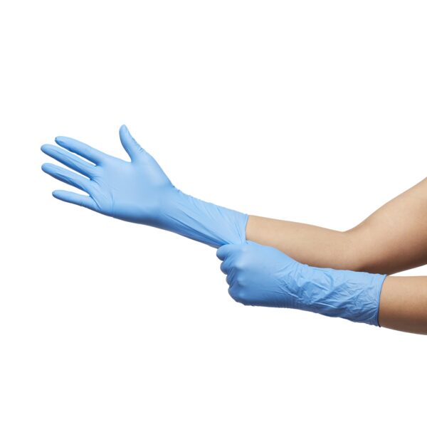 McKesson Confiderm 14-674C Small Blue Nitrile Exam Gloves with Extended Cuff and Textured Fingertips - Image 7