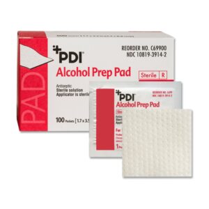 PDI Alcohol Prep Pad with 70% Isopropyl Alcohol - Sterile, Individual Packets (Box of 100) - Part C69900