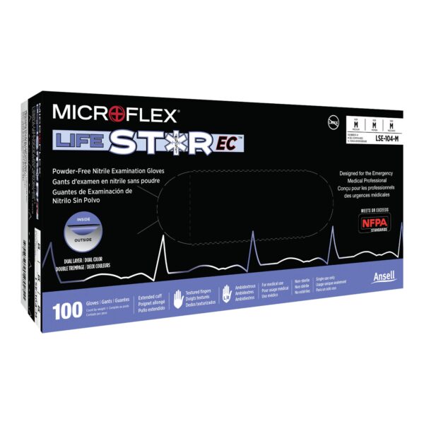 LifeStar EC Medium NonSterile Nitrile Exam Gloves with Extended Cuff and Fentanyl Testing - White/Blue - Image 3