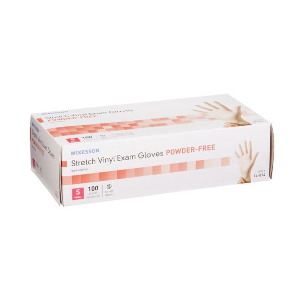 McKesson Small NonSterile Stretch Vinyl Exam Gloves - Smooth Ivory, Standard Cuff - Image 6