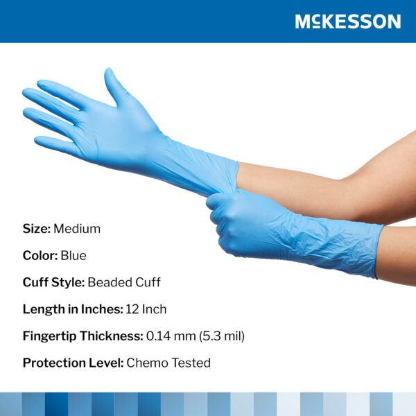 McKesson Confiderm 14-676C Medium Nitrile Exam Gloves with Extended Cuff and Textured Fingertips - Image 2