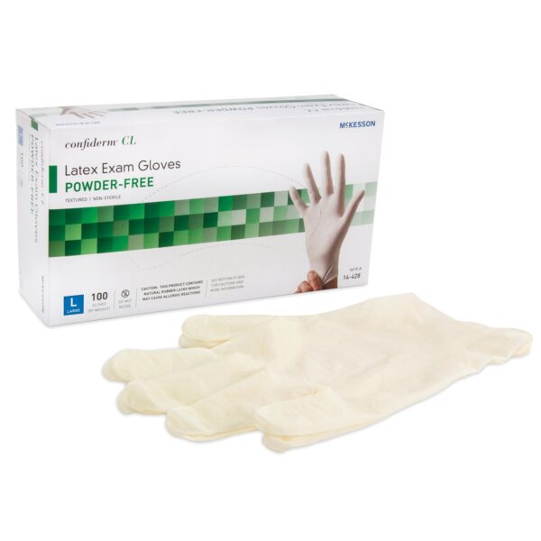 McKesson Confiderm Large Non-Sterile Latex Exam Gloves with Textured Fingertips - Ivory, Standard Cuff