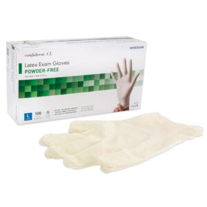 McKesson Confiderm Large Non-Sterile Latex Exam Gloves with Textured Fingertips * Ivory, Standard Cuff