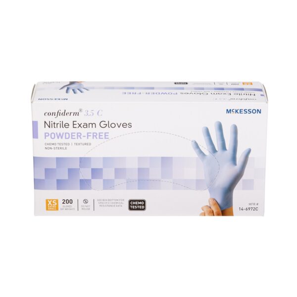 McKesson Confiderm 3.5C X-Small Nitrile Exam Gloves - Chemotherapy Tested, Textured Fingertips, Blue - Image 6