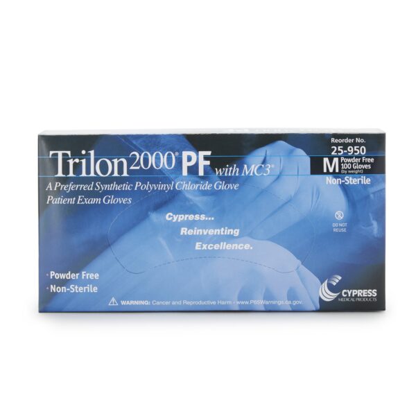 Trilon 2000 PF Medium Non-Sterile Vinyl Exam Gloves by BrandName - Comfortable, Ambidextrous, and Beaded Cuff - Image 3