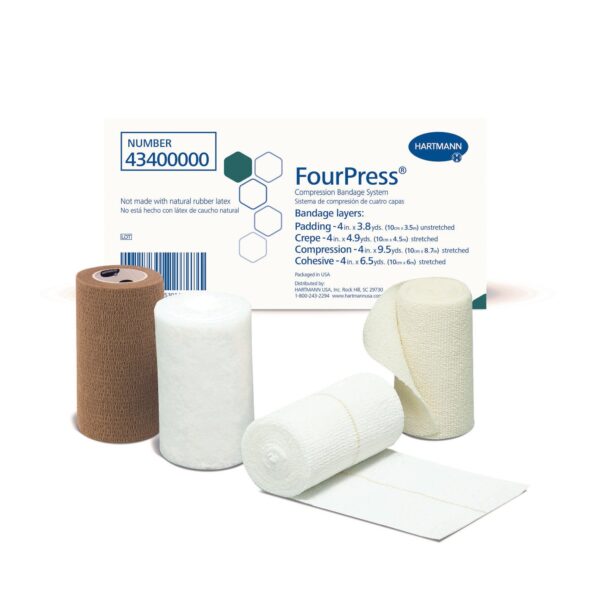 4 Layer Compression Bandage System FourPress by KT - Self-Adherent, Tan/White, 30-40 mmHg