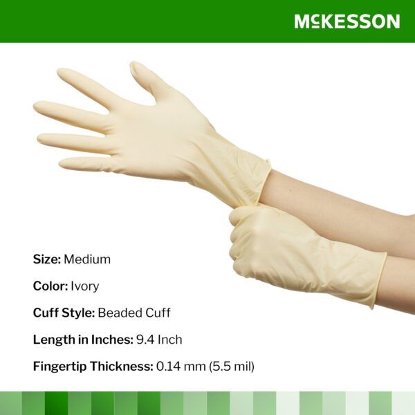 McKesson Confiderm Medium Non-Sterile Latex Exam Gloves with Standard Cuff * Ivory, Beaded Design - Image 2