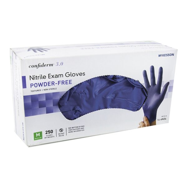 McKesson Confiderm 14-6N34 Medium Blue Nitrile Exam Gloves with Textured Fingertips and Beaded Cuffs - Image 5