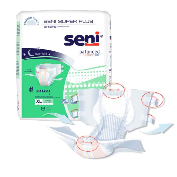 Seni Super Plus X-Large Unisex Adult Incontinence Brief with Heavy Absorbency - Part Number S-XL08-BP1 - Image 5