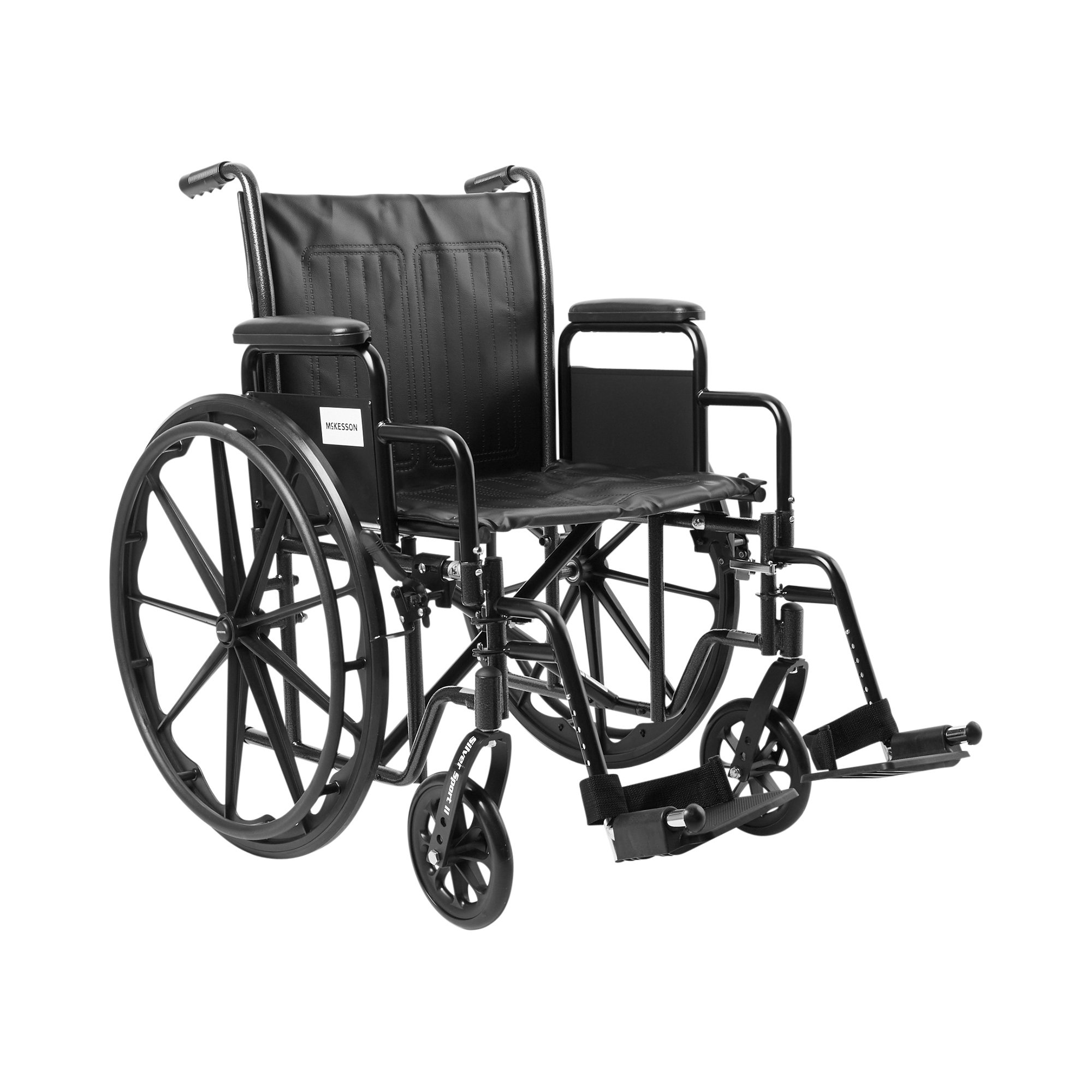 McKesson Dual Axle Wheelchair with Desk Length Arms and Swing-Away Footrests, 20-Inch Seat Width, Black Upholstery, 350 lbs Capacity