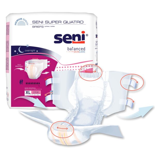 Seni Super Quatro X-Large Disposable Heavy Absorbency Incontinence Brief by Seni (Part Number S-XL08-BQ1) - Image 5