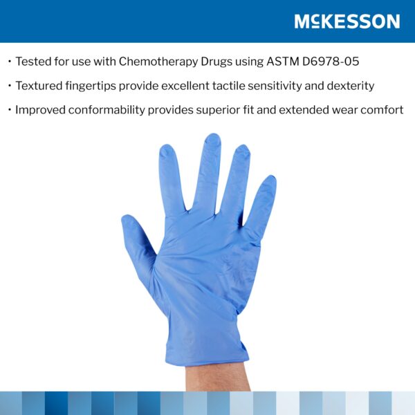 McKesson Confiderm 3.5C X-Small Nitrile Exam Gloves - Chemotherapy Tested, Textured Fingertips, Blue - Image 4