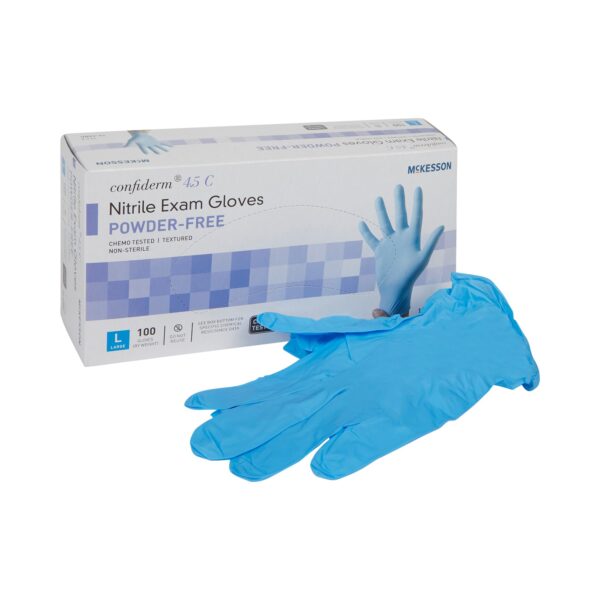 McKesson Confiderm 4.5C Large Nitrile Exam Gloves with Textured Fingertips and Beaded Cuffs