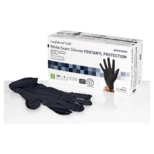 McKesson Confiderm LDC Medium Non-Sterile Nitrile Exam Gloves * Chemotherapy and Fentanyl Tested, Fully Textured, Black, Standard Cuff Length