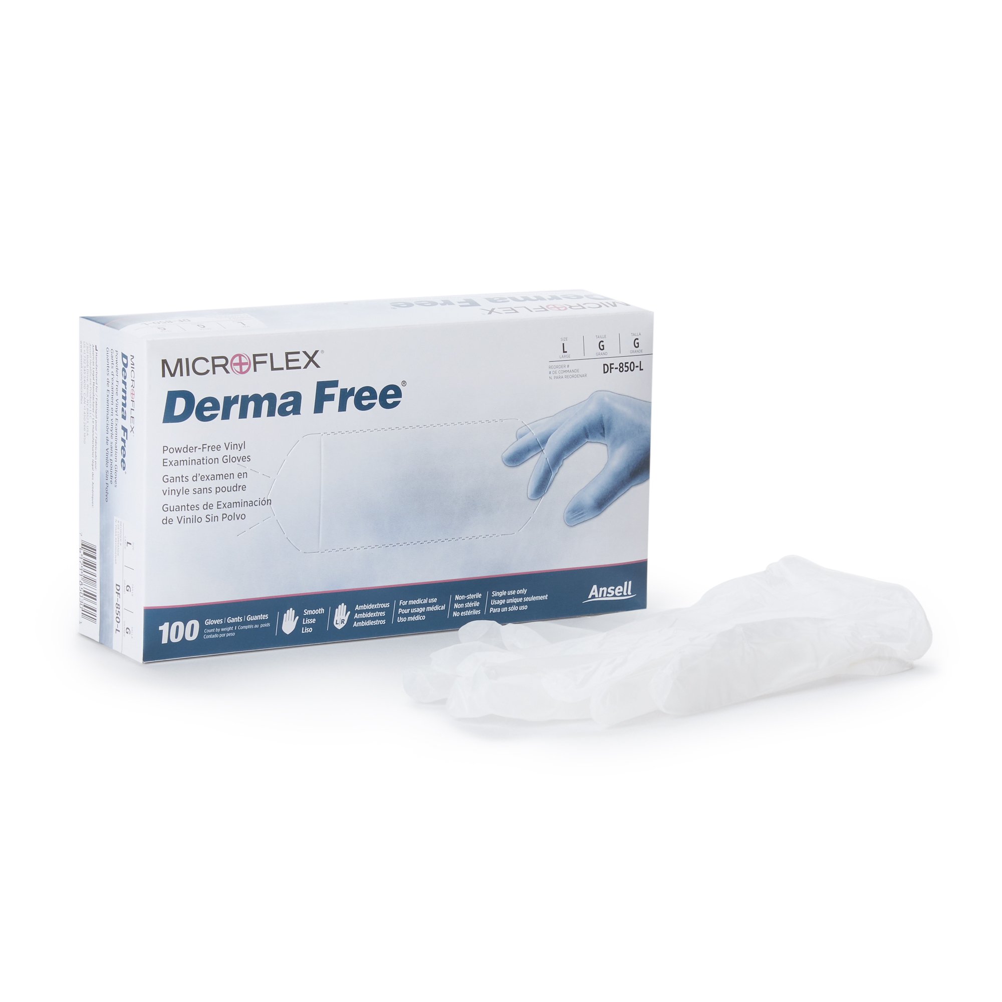 Derma Free Large Vinyl Exam Gloves by Brand - Part DF-850-L, Smooth Clear, 9-inch Cuffless Design