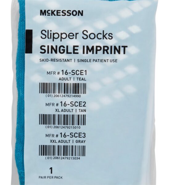 McKesson Unisex Adult Large Slipper Socks with Safety Tread - Teal, Part Number 16-SCE1 - Image 5