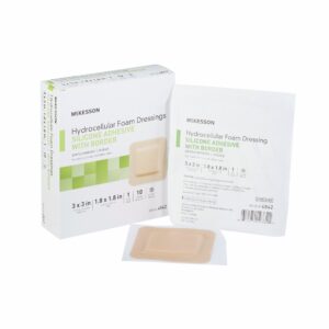 McKesson Foam Dressing 3 x 3 Inch with Border Film Backing and Silicone Gel Adhesive, Sterile